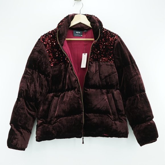 Anthropologie Velour Sequined Puffer Jacket Coat - Picture 11 of 16